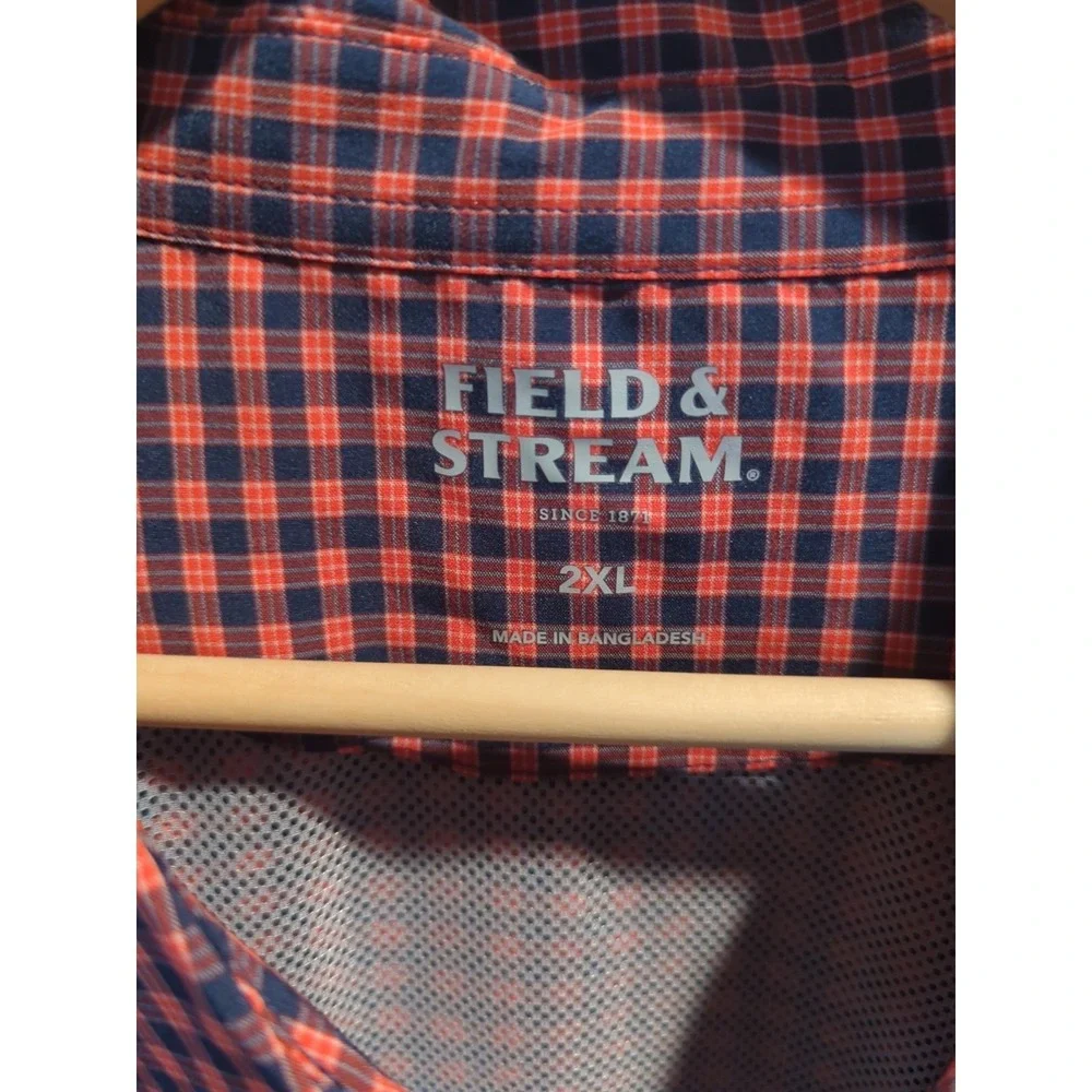 Men's NWT Field & Stream SS Performance Gingham Red Blue XXL 2XL Light‎ Fishing